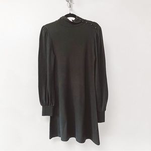 Cream Soda Long Sleeve Winter Casual Chic Mock Neck Mini Dress Black Large